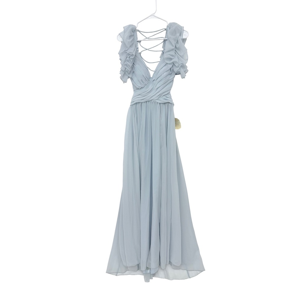 Altar'd State Maxi Dress Womens Medium Blue Excellent Ruffle Sleeve Cutout - Picture 5 of 16